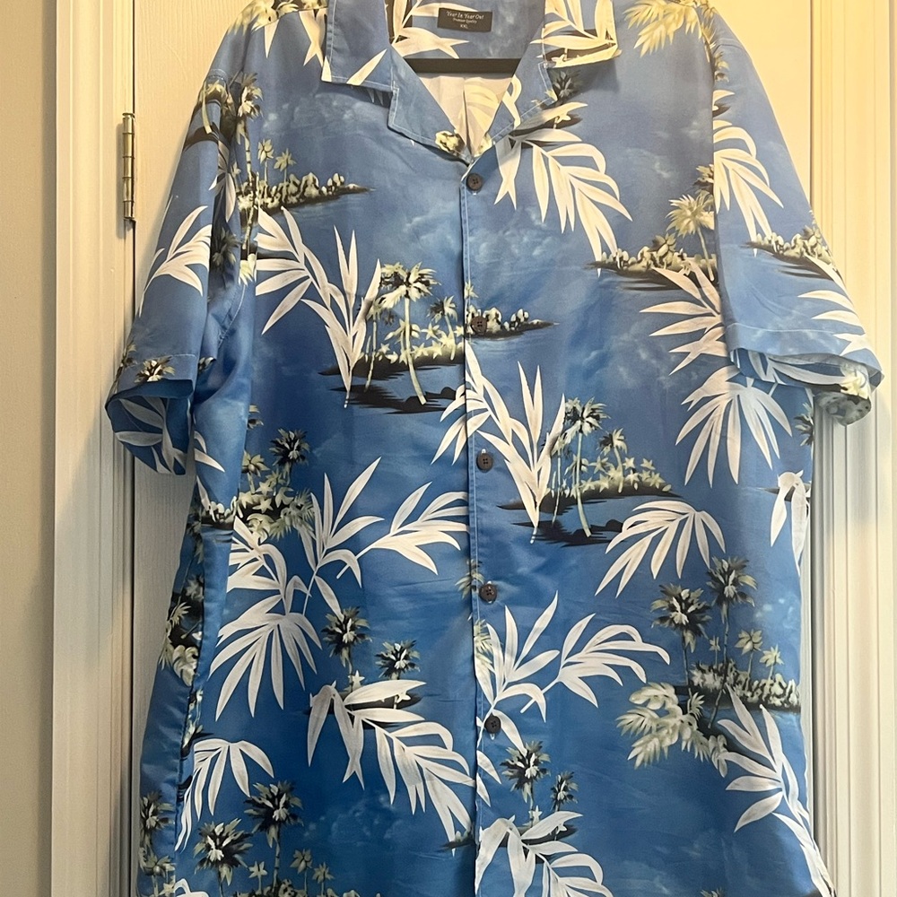 Blue Hawaiian Shirt with Palm Tree Print